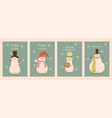 set of christmas cards with cute snowmen vector image