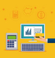 statistic bar with computer and dataphone vector image