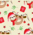 seamless pattern with christmas sloth vector image vector image