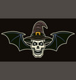 witch skull with bat wings colored vector image