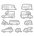 caravans and camper trailers - road trip icons vector image