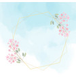 pink flower wreath with golden frame on blue water vector image
