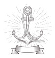 emblem with vintage anchor with rope and banner vector image