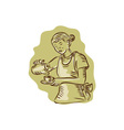 waitress pouring tea cup vintage etching vector image vector image