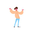 casual man character raising hands pose isolated vector image