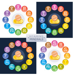 Mineral vitamin supplement icons calcium iron Vector Image