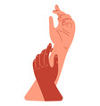 two hands close-up people joining vector image vector image