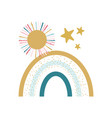 boho rainbow sun and stars vector image