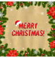 frame fir tree branches with poinsettia and old vector image