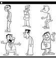 black and white cartoon man characters set vector image