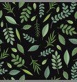 seamless pattern with green leaves on black vector image vector image