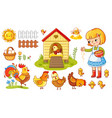 set with chicken and girl vector image