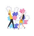 man and woman assembling jigsaw puzzle flat vector image vector image