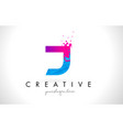 j letter logo with shattered broken blue pink vector image