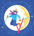 jumping happy skier on the moon background vector image