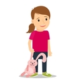 little girl with pink bunny vector image vector image