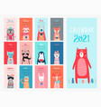 calendar 2021 monthly with cute animals vector image vector image