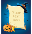 halloween blue banner with empty paper scroll vector image