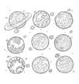 set of cartoon drawings of alien planets vector image