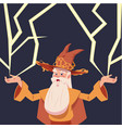 cartoon wizard with lightning magic character vector image