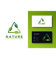 triangle leaf logo and business card template vector image vector image