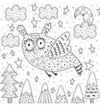 fantasy owl flying in sky coloring page vector image vector image