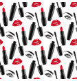 seamless pattern red lips and lipsticks mascara vector image vector image