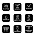 cbd oil icons set including thc free 100 natural vector image vector image
