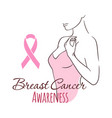 woman with pink ribbon breast cancer awareness vector image