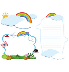 Two border template with bugs in garden Royalty Free Vector