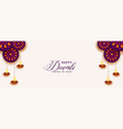 decorative happy diwali white banner with diya vector image vector image
