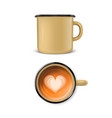 3d realistic brown enamel metal blank mug vector image