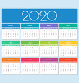 colorful year 2020 calendar vector image