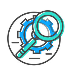 Data stream icon with magnifier and gear sign Vector Image