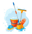 Housekeeping background with cleaning items Vector Image