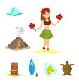 hawaii icons dancer woman tiki gods totem pole vector image vector image