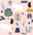 seamless childish pattern with bear squirrel vector image