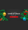 christmas sale banner 3d pine tree and red bauble vector image vector image