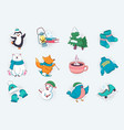 winter season cute stickers set in flat cartoon vector image