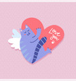 happy valentine s day greeting card winged cat vector image vector image