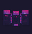 banners for tariffs pricing tables vector image vector image