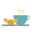 cup hot tea coffee and croissant simple food vector image vector image
