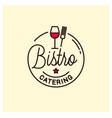 bistro catering logo round linear with wine glass vector image vector image