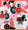 seamless floral pattern with lovers cats vector image