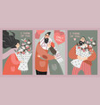 set valentines day cards in cartoon style vector image vector image