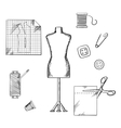 tailoring or sewing sketched icons and objects vector image
