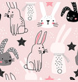 seamless pattern with cute hand drawn bunnies vector image