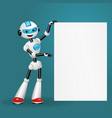 robot holding blank poster for text on blue back vector image vector image