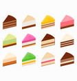 isometric sweet cakes slices pieces set layered vector image vector image