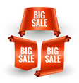 sale banner set realistic red glossy paper ribbon vector image vector image